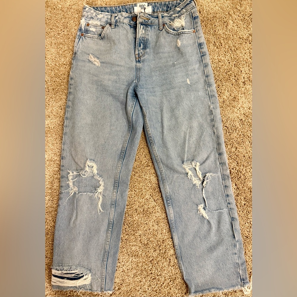 BDG Urban Outfitters PAX Distressed Straight Leg Jeans W29 High Rise Raw Hem